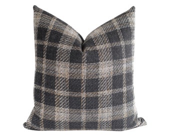 Black Plaid Pillow Cover, Fall Pillows, Modern Farmhouse Throw Pillows, Plaid Pillow, Charcoal Pillow Cover, Winter Throws, Gold Pillow