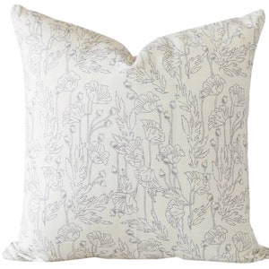 Spring Pillows Covers 20x20, Grey Floral Pillow Covers, Grey and Cream Pillow Covers, Modern Floral Pillow Covers, Spring Décor Farmhouse