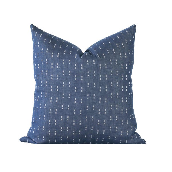 Navy Blue and White Boho Pillow Cover: Coastal Bedroom Decor