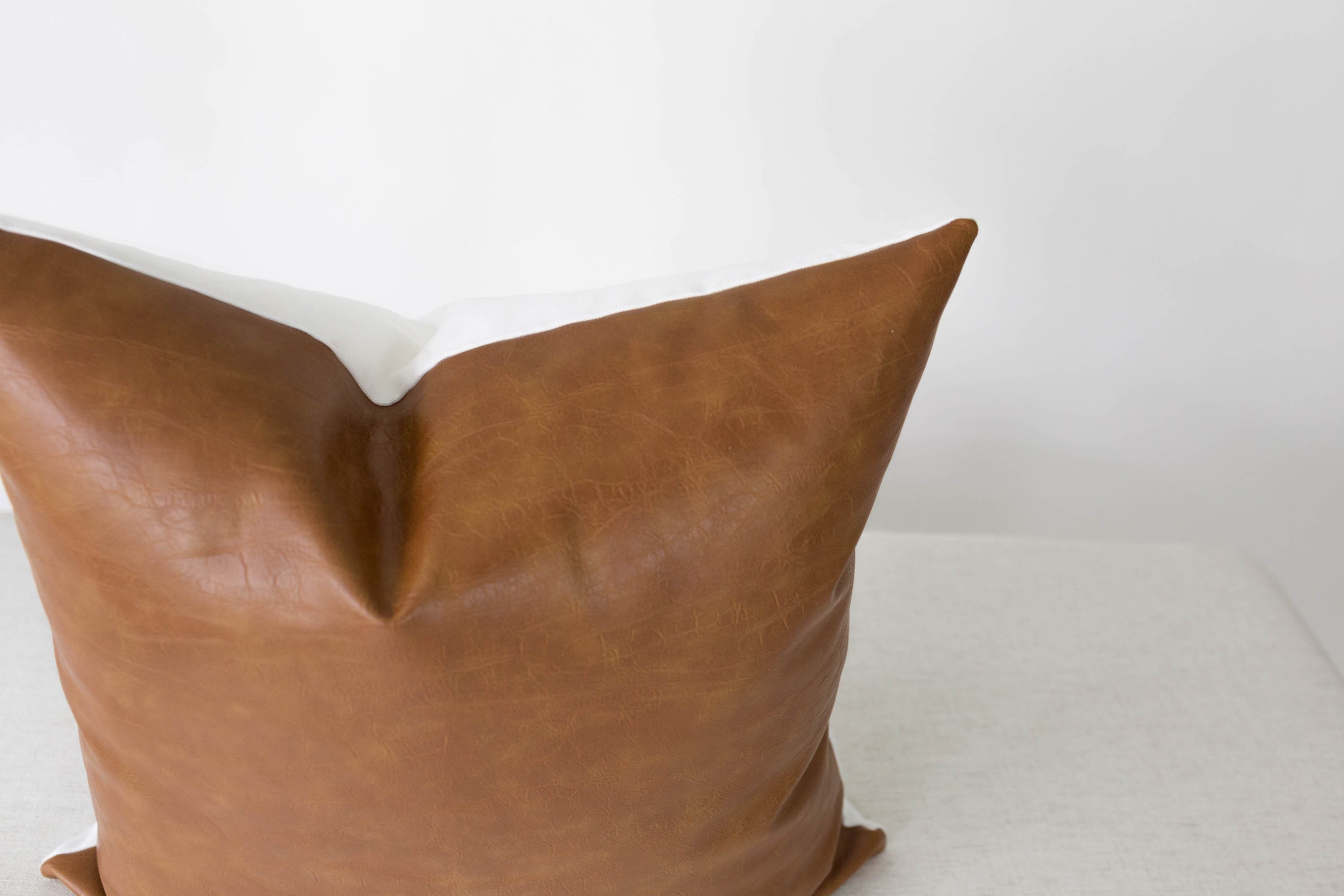 Cognac Leather Pillow Cover 20x20 Leather Pillow Lumbar Faux Etsy