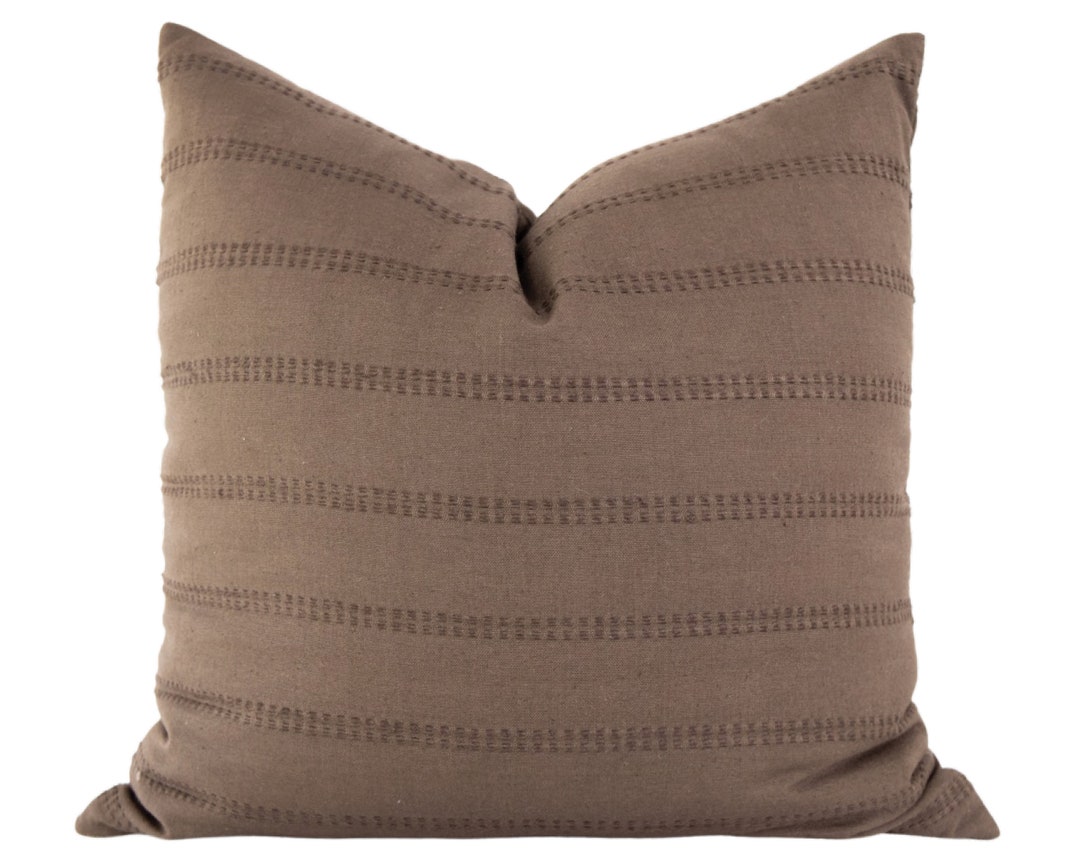 Brown Stripe Linen Throw Pillow Covers, Brown Throw Pillow 20x20, Boho