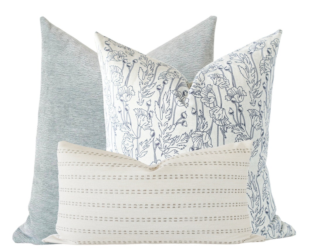 Fall Pillow Set 2 Neutral Pillows Floral Pillows Striped Pillows