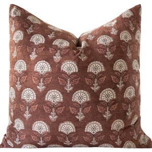 Rust Floral Pillow Cover, Hmong Pillow Cover, Pillow Covers 18x18, Block Print Throw Pillow, Terracotta Floral Pillow, Designer Pillow