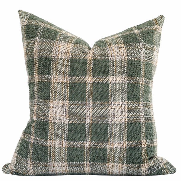 Green Plaid Pillow Cover, Fall Pillows, Modern Farmhouse Throw Pillows, Plaid Pillow, Baylor Pillow Cover, Christmas Throws, Gold Pillow