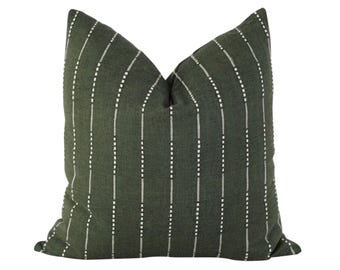 Green Stripe Pillow Cover • Dark Green Cotton Pillow • Decorative Throw Pillow • Modern Boho Pillow Covers • Cotton Pillow || Keaton