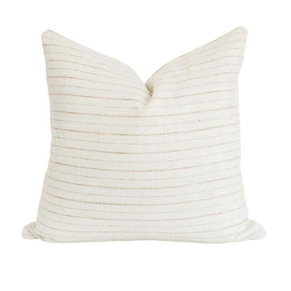Cream Striped Pillow Cover: Modern Farmhouse Woven Throw Pillow