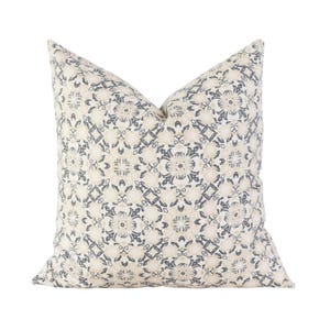 Navy Blue Floral Pillow Cover, Block Print Pillow Cover, Coastal Throw Pillows, Blue Decorative Pillows, Blue Pattern Pillow