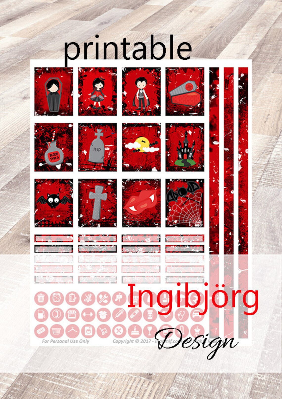 Vampire Halloween printable planner stickers | Etsy