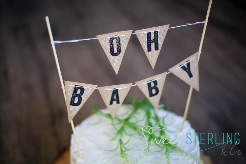 Oh Baby Baby Shower Cake Topper Oh Baby Burlap Cake Topper Gold Oh Baby Bunting Rustic Cake Topper Baby Shower Burlap Baby Banner