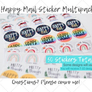 Stickers Happy Mail, Stickers arc-en-ciel, Stickers petites entreprises, Stickers de remerciement, Stickers enveloppe, Stickers d'emballage, lot de 50