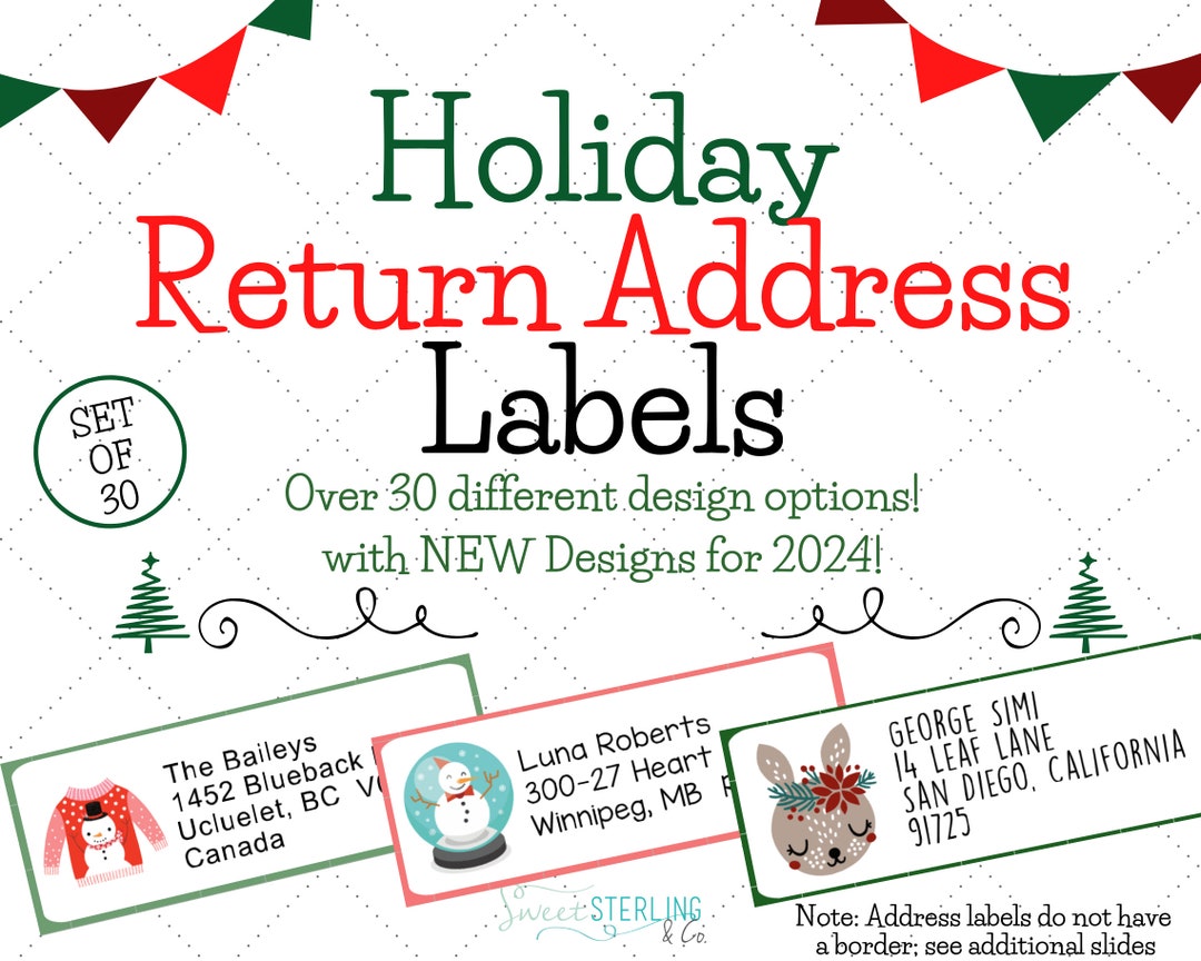 Christmas Return Address Label Stickers, Holiday Return Address Labels ...
