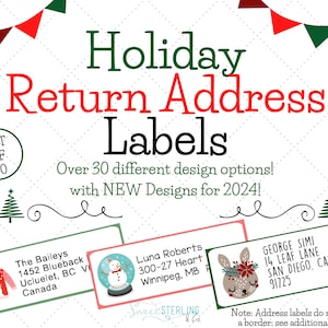 Étiquettes d'adresse autocollantes de Noël, Étiquettes d'adresse pour les fêtes, Autocollants d'adresse pour enveloppes personnalisées, Etiquettes d'adresse personnalisées, 30 Quantité