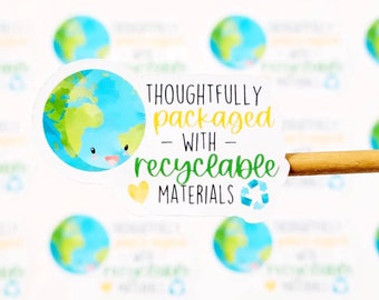 Recycled Packaging Happy Mail Stickers, Small Business Stickers, Eco-Friendly Materials Stickers, Earth Day Packaging Stickers, Set of 20