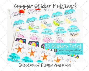 Happy Mail Stickers, Summer Stickers, Rainbow Stickers, Small Business Stickers, Thank You Stickers, Order Stickers, Set of 50