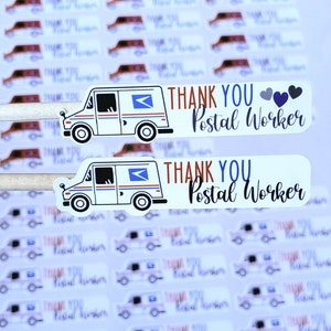 Postal Thank You Stickers, Happy Mail Stickers, Thank You Postal Worker Stickers, USPS Canada Post Stickers, Packaging Stickers, Set of 15 image 1