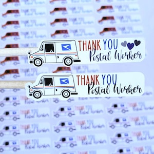 Postal Thank You Stickers, Happy Mail Stickers, Thank You Postal Worker Stickers, USPS Canada Post Stickers, Packaging Stickers, Set of 15 image 1