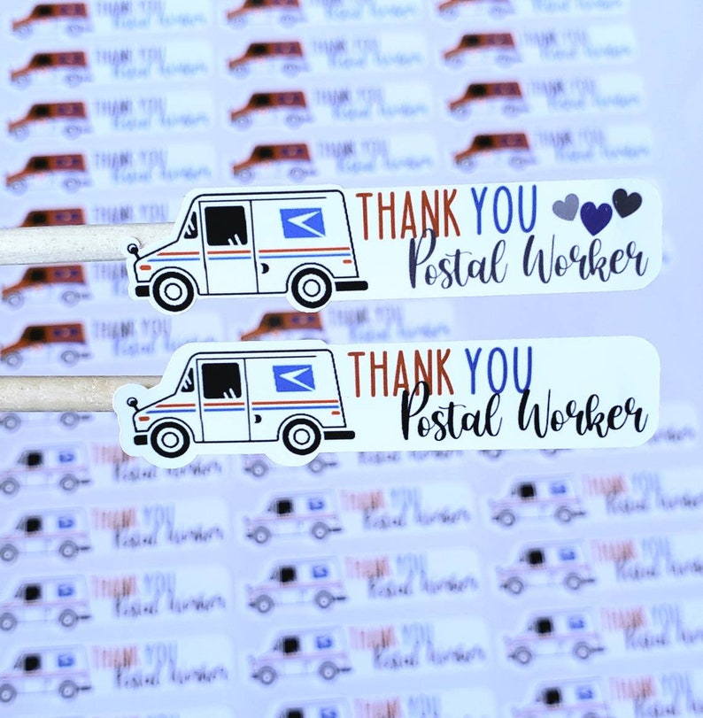 Postal Thank You Stickers, Happy Mail Stickers, Thank You Postal Worker Stickers, USPS Canada Post Stickers, Packaging Stickers, Set of 15 image 1