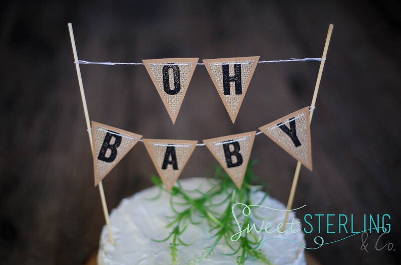 Oh Baby Baby Shower Cake Topper Oh Baby Burlap Cake Topper Gold Oh Baby Bunting Rustic Cake Topper Baby Shower Burlap Baby Banner