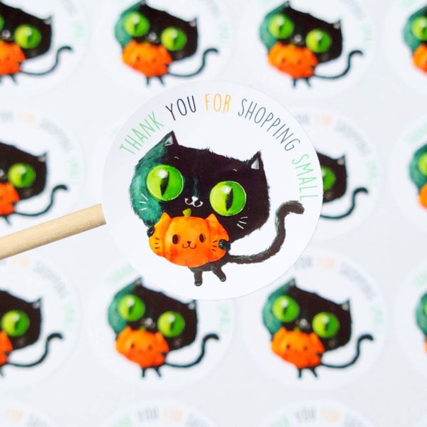 Halloween Packaging Stickers, Halloween Thank You Stickers, Halloween Happy Mail Stickers, Cat Stickers, Pumpkin Stickers, Qty 20