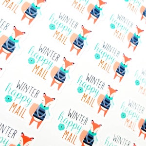 Autocollants Happy Mail d'hiver, Autocollants de remerciement, Autocollants renard, Autocollants petite entreprise, Autocollants enveloppe, Autocollants d'emballage, Quantité 30