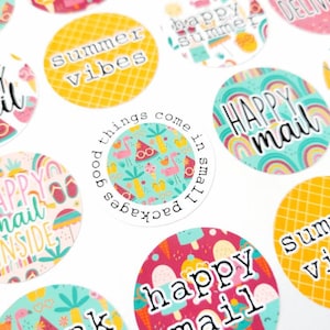 Stickers courrier Happy Summer, Stickers arc-en-ciel, Stickers Merci, Stickers Popsicle, Stickers Correspondant, Stickers Petites Entreprises, Lot de 20