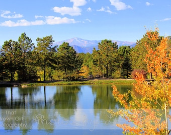 Pikes Peak i czarny las na jesieni zdjęcie, Colorado Springs Colorado