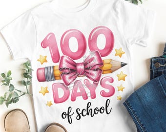 Coquette Bow 100 Days of School PNG: Design a sublimazione (download digitale)