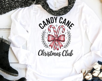 Candy Cane Christmas Club PNG: Design a sublimazione con fiocco Coquette (download digitale)