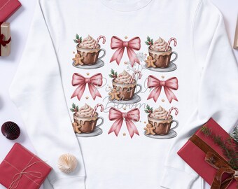 Caffè di Natale PNG: Design di sublimazione natalizio rosa Coquette (download digitale)