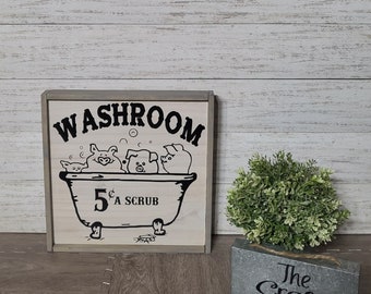 Washroom Wood Sign, Farmhouse Bathroom Sign, Housewarming Gift, Bathroom Decor, Vintage Bathroom Decor