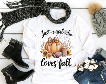 Just A Girl Who Loves Fall PNG: Zucca, caffè e football (download digitale)