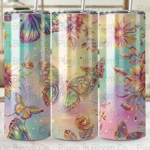 Pastel Butterfly Tumbler Wrap PNG: 20oz Skinny Tumbler Sublimation Design (Digital Download File)
