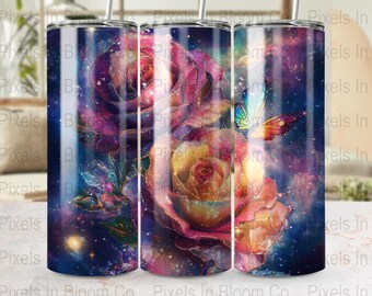 Galaxy Rose Tumbler Wrap PNG: design a sublimazione per tumbler sottile da 20 once (file di download digitale)