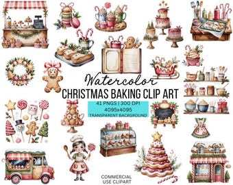 Clipart di dolci natalizi ad acquerello: 41 file PNG festivi (download digitale)