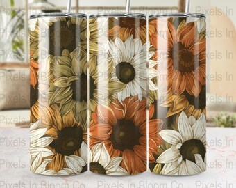 Tumbler rustico con girasole PNG: design a sublimazione per tumbler sottile da 20 once (file di download digitale)