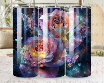 Galaxy Rose Tumbler Wrap PNG: design a sublimazione per tumbler sottile da 20 once (file di download digitale)