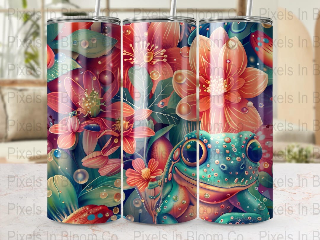 Colorful Frog Tumbler Wrap PNG: 20oz Skinny Tumbler Sublimation Design ...