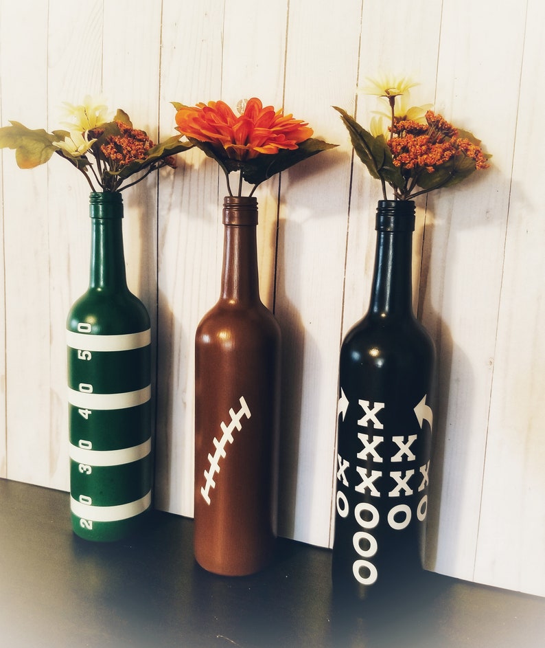 Football Wine Bottles Football Wine Bottle Decor Football Etsy