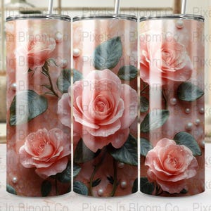 Pink Rose Tumbler Wrap PNG: 20oz Skinny Tumbler Sublimation Design (Digital Download File)