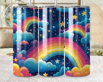 Rainbow Cloud Tumbler Wrap PNG: design per sublimazione di tumbler sottile da 20 once (file di download digitale)