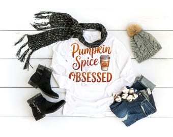 PNG ossessionato dalle spezie di zucca: design per sublimazione di bevande al caffè autunnali (download digitale)