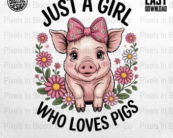 Ragazza che ama i maiali PNG: disegno a sublimazione per maglietta (download digitale)