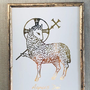 Lamb of God Latin Catholic Print Catholic Gift Agnus Dei Sacred Image 5x7 or 8x10 Gold or Rose Gold Metallic Foil Print UNFRAMED