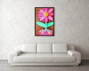 Whimsical Art/Pink Flowers/Daisy Art/Whimsical Flowers/Nursery Room Decor/Floral Decor/Gallery Art/Prints/Childrens Room Art/Flower Painting