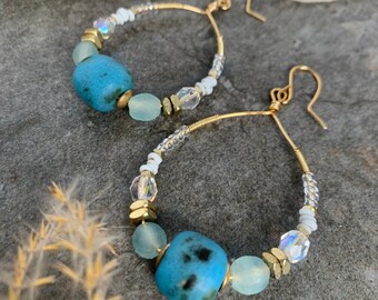 Grey Beaded Hoop Earrings | Handmade By Libby & Smee
