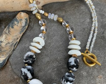 Gorgeous gemstone beaded statement necklace .