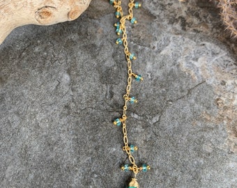 Aqua Chalcedon Edelstein Perlen Lariat Halskette.