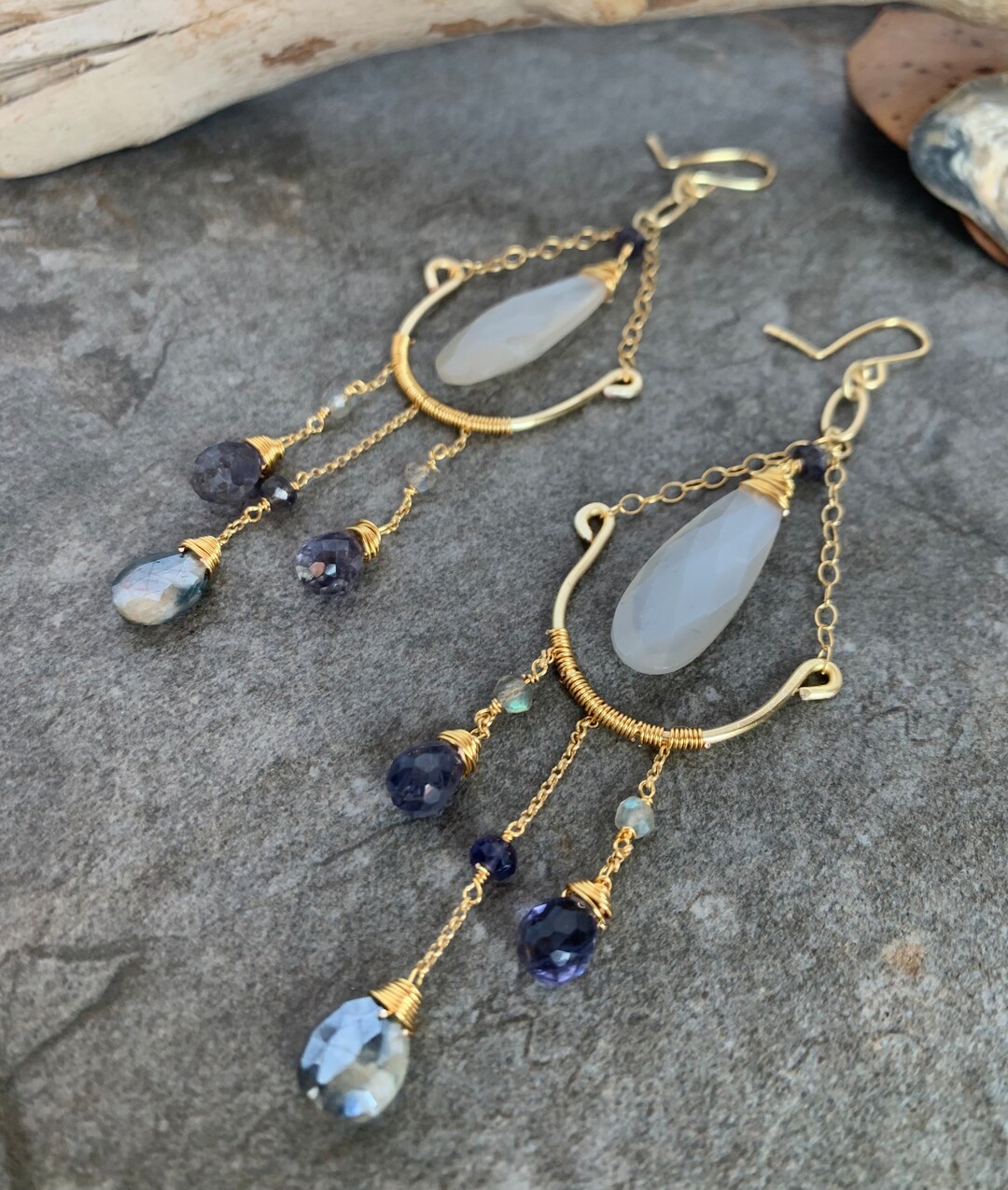 One of a Kind Gemstone Statement Earrings . Etsy