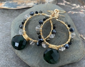 Gorgeous Moss Aquamarine beaded hoop earrings .