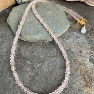 Gorgeous Rose Quartz gemstone beaded necklace .